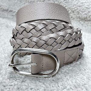 Orvis Mushroom /Taupe Braided Vegan Belt, Silver Buckle, Extra Long EUC!